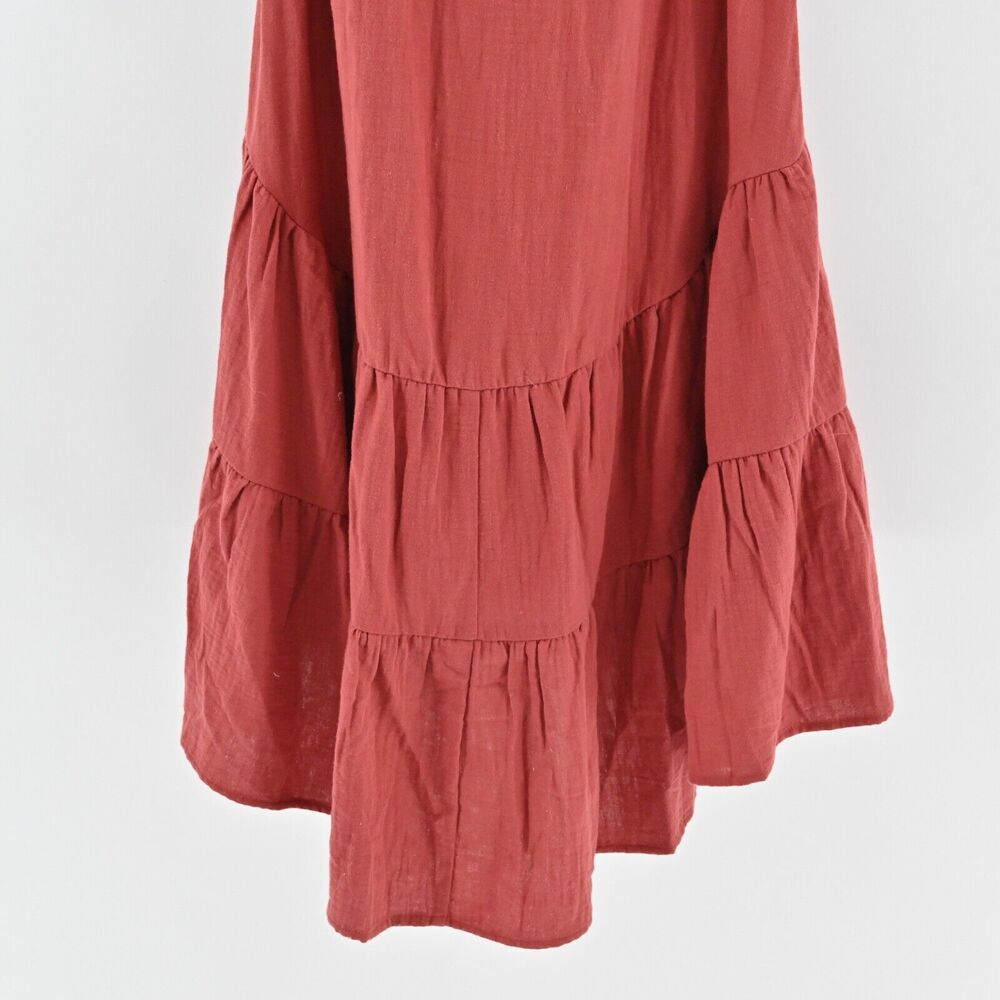 DREW Dress Sz XS Burnt Orange Cotton Tier Ruffle Amber Belt Button ANTHROPOLOGIE - Picture 7 of 13